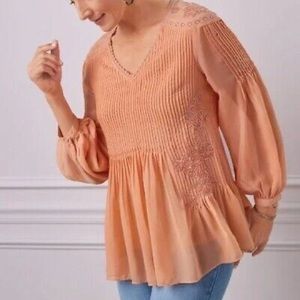 Soft Surroundings Carte Blanche Chiffon Sequin Trim Blouse Canyon Sunset. L
